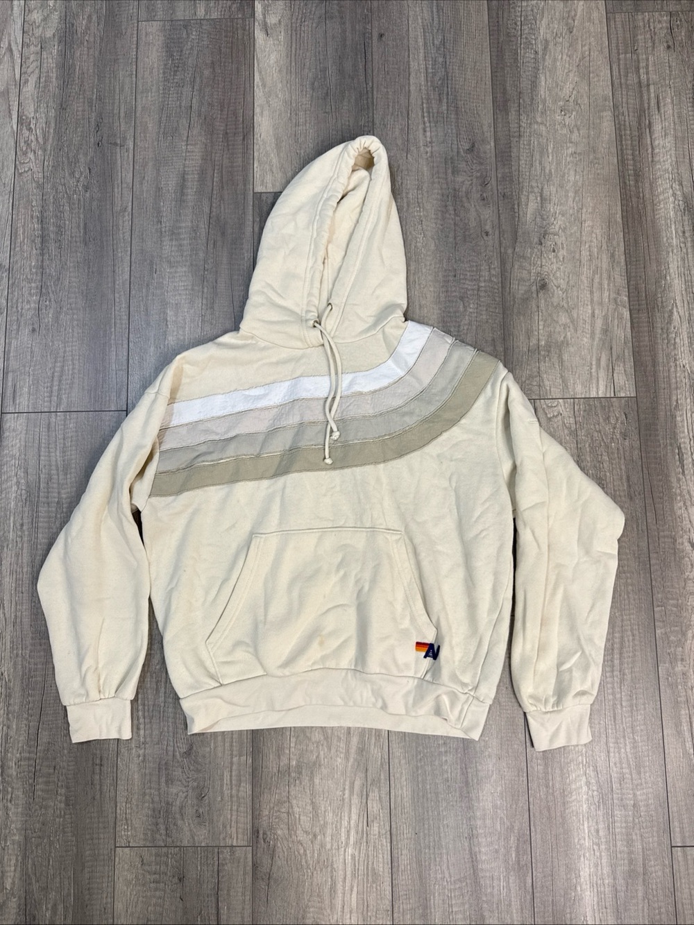 Aviator Nation Cream Hoodie with 4 Striped Panel